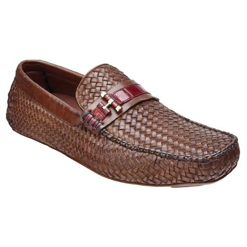 Belvedere "Velio" Tobacco / Red Genuine Alligator / Soft Woven Italian Calf Loafer Shoes A08